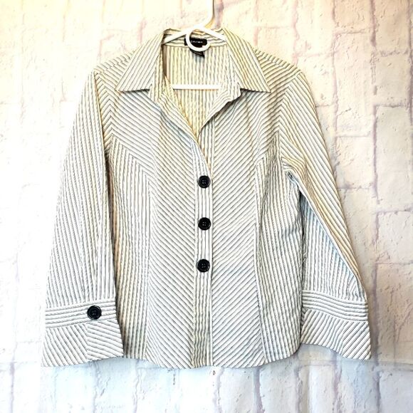 SPENSE Striped Button-down Shirt Bell Sleeves - Picture 1 of 6